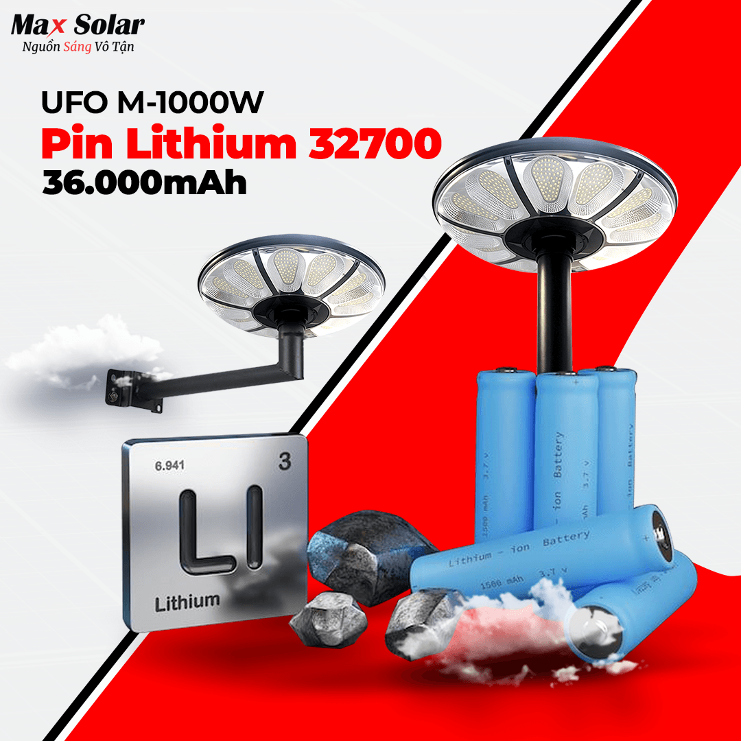 M-UFO1000W sử dụng pin Lithium 32700, dung lượng 36.000mAh